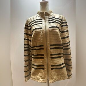 Carlisle Beige Black Beaded Leather Jacket Mesh Lining Sz 10 NWT
